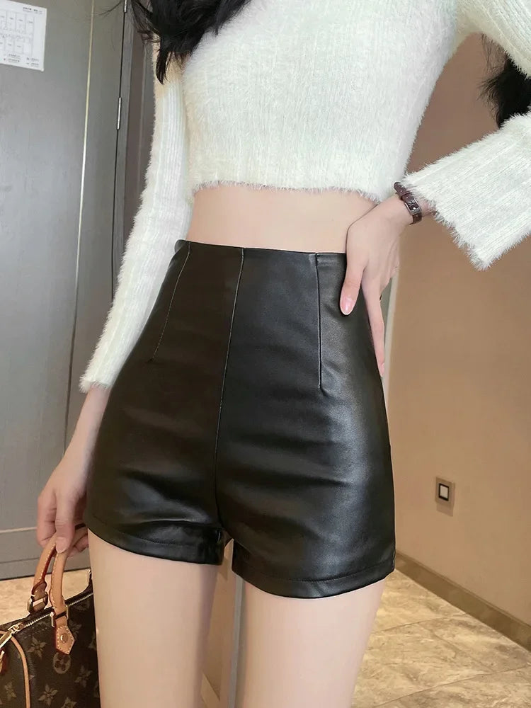 High Waist PU-Leder Shorts